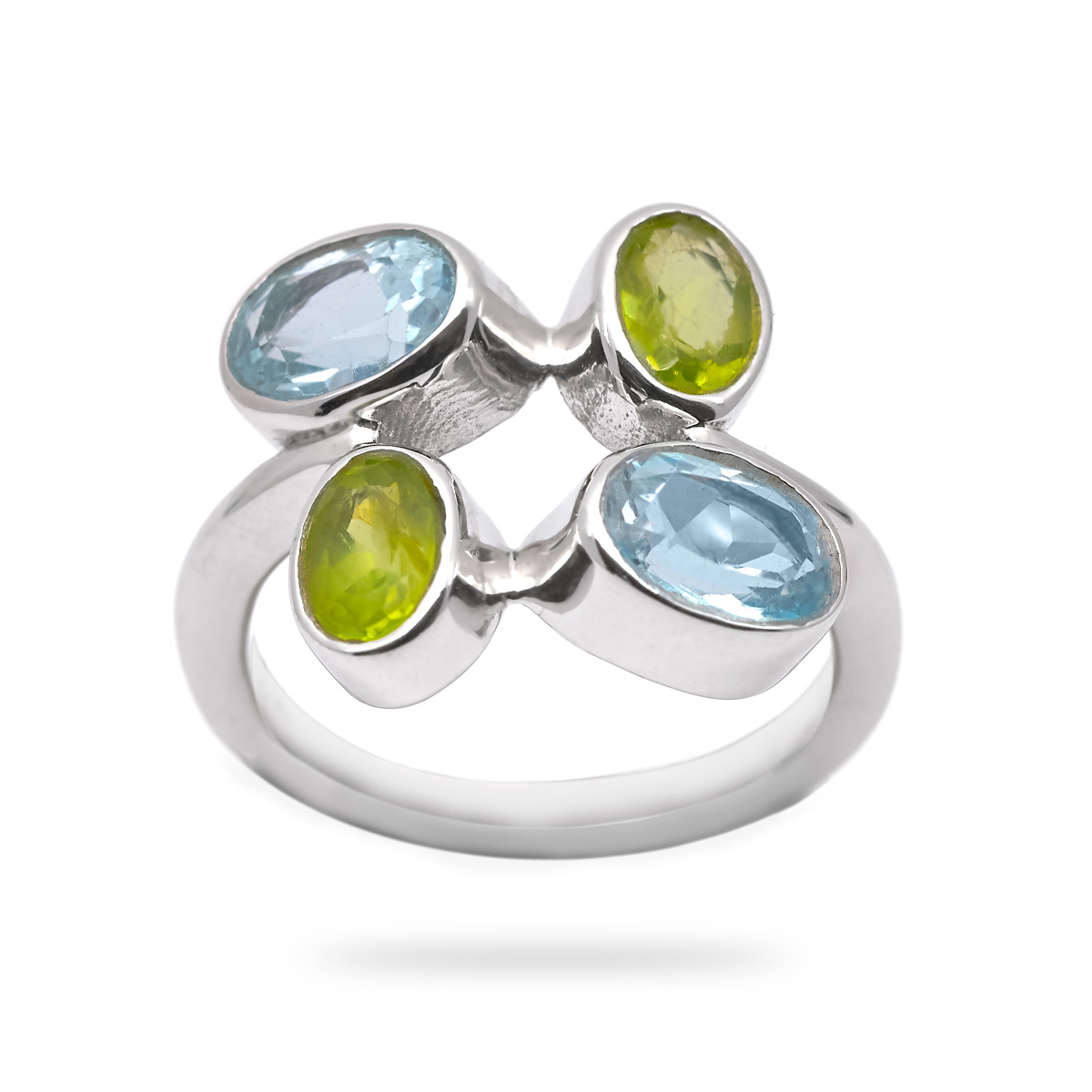 Bague peridot, aigue marine argent Tessa